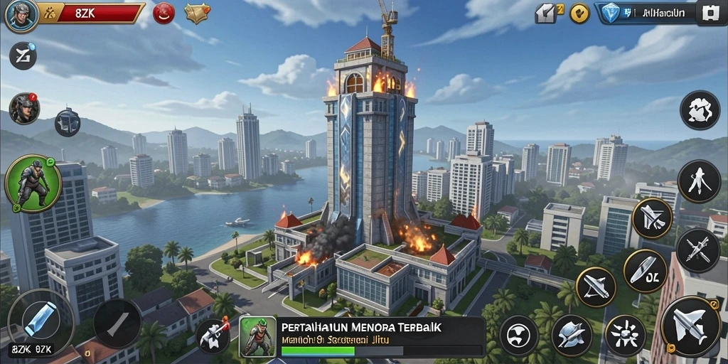 Tangkapan layar 8ZK menampilkan aksi pertahanan menara yang intens.