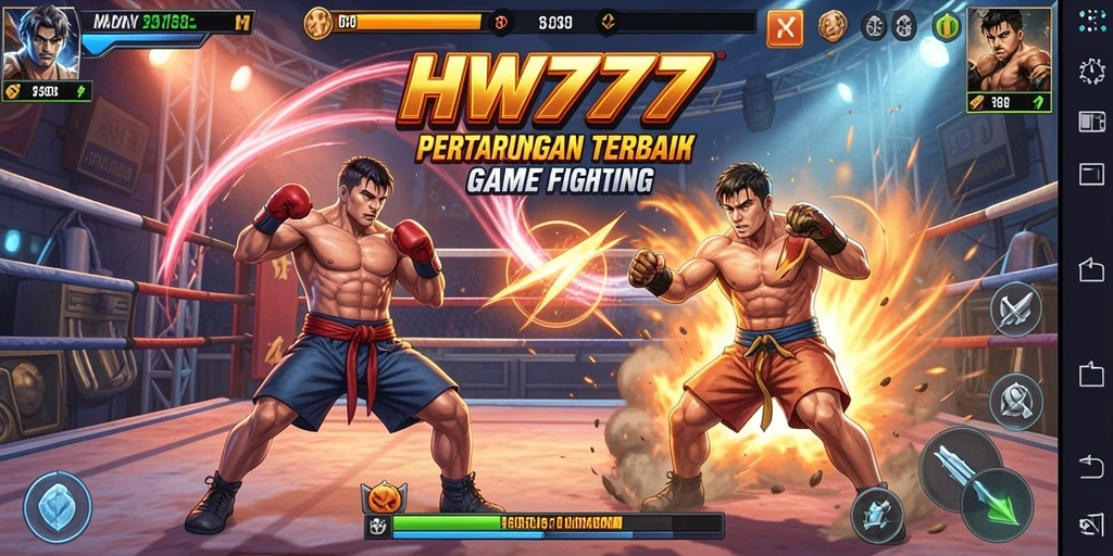 Screenshot HW777 menampilkan pertarungan karakter yang seru dan dinamis.