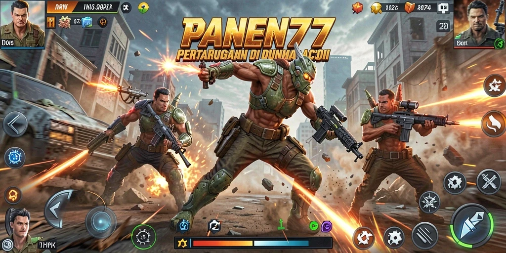 Screenshot gameplay PANEN77 menampilkan aksi pertempuran yang mendebarkan.