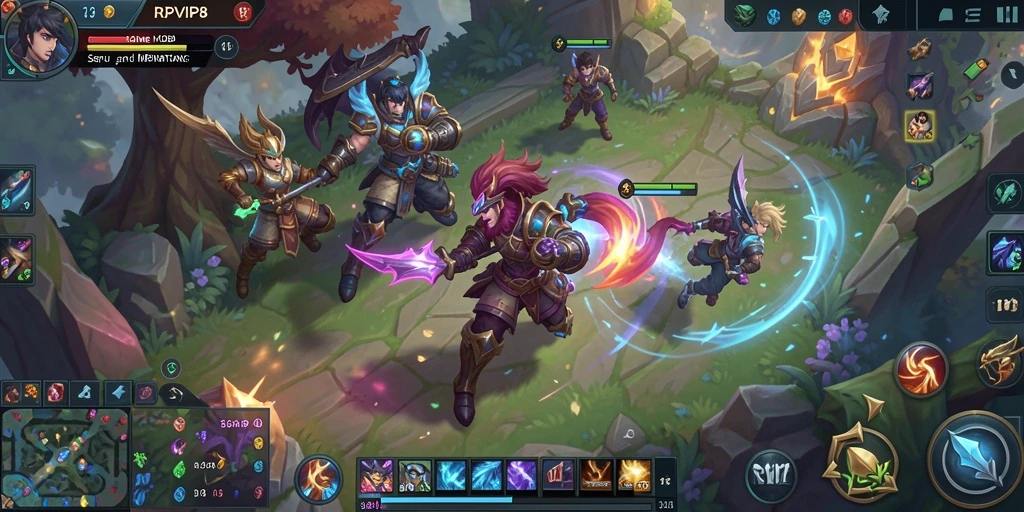 Tampilan gameplay RPVIP8 dengan aksi MOBA yang mendebarkan.